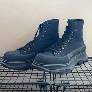 Alexander McQueen Black Canvas Tread Slick Boots